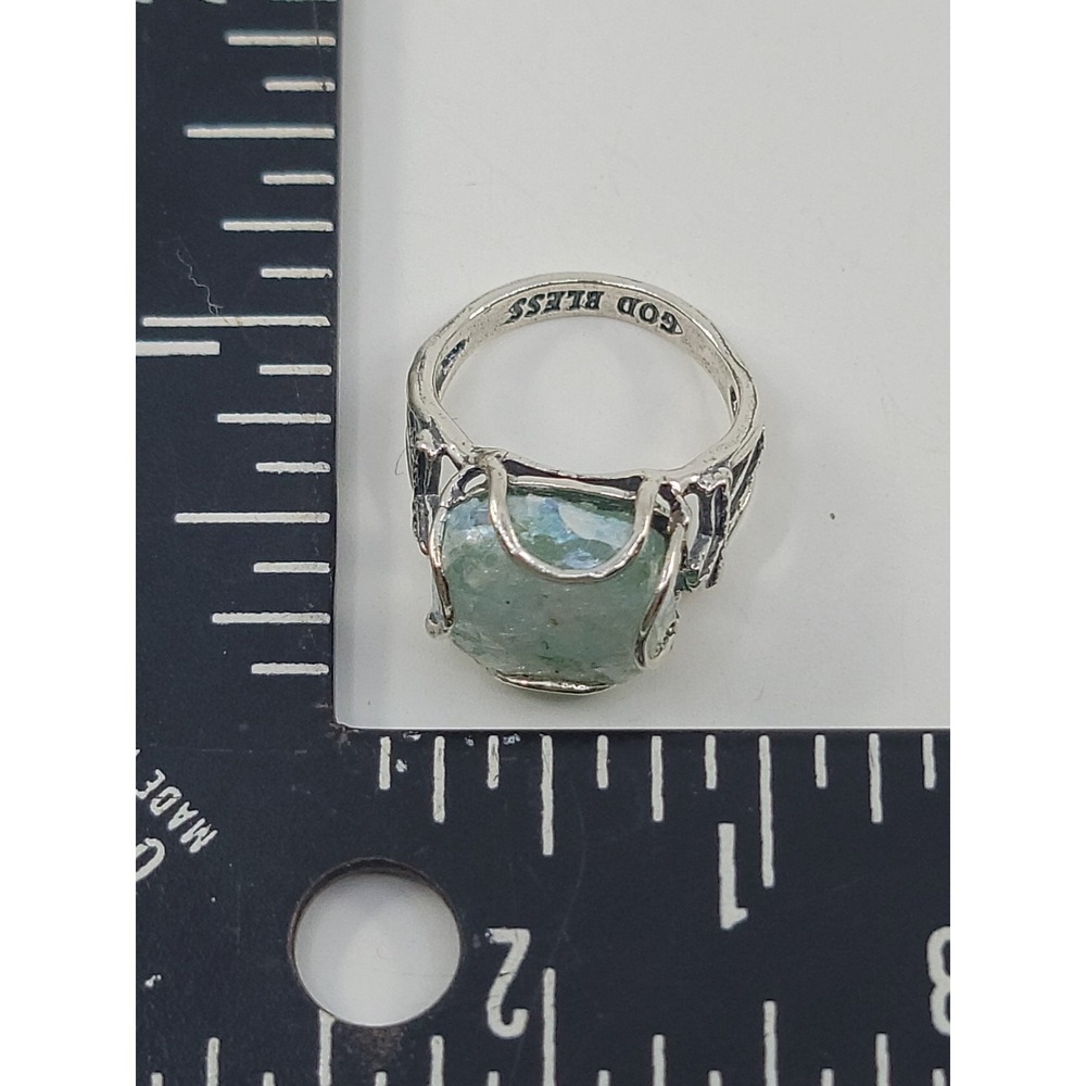Roman Glass Sterling Silver 925 Hallmarked Womens Ring Size 8 God Bless In Band - Picture 6 of 7
